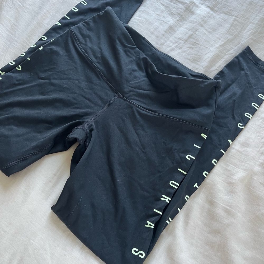 Victoria Secret Black Leggings with green Lettering